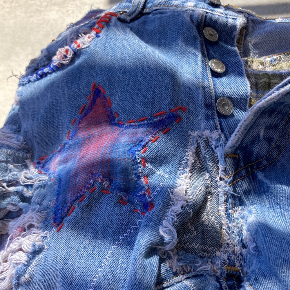 501 Jeans Upcycled Patched Thrashed 29 x 34 - Picture 12 of 14